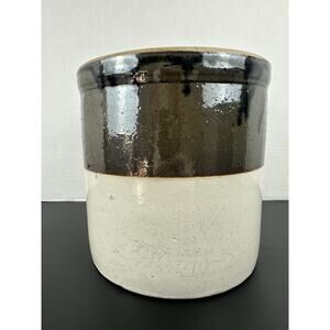 Antique 1800's Stoneware Salt Glazed Crock Pot Brown & Cream, Black 7.5”